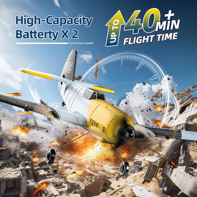 DEERC طائرة RC 3 قنوات BF-109 طائرة مقاتلة للتحكم عن بعد، 2.4GHz مثبت جيروسكوب 6 محاور طائرة شراعية RTF مع 2 بطارية، سهلة الطيران للكبار والأطفال والمبتدئين والأولاد - Image 3